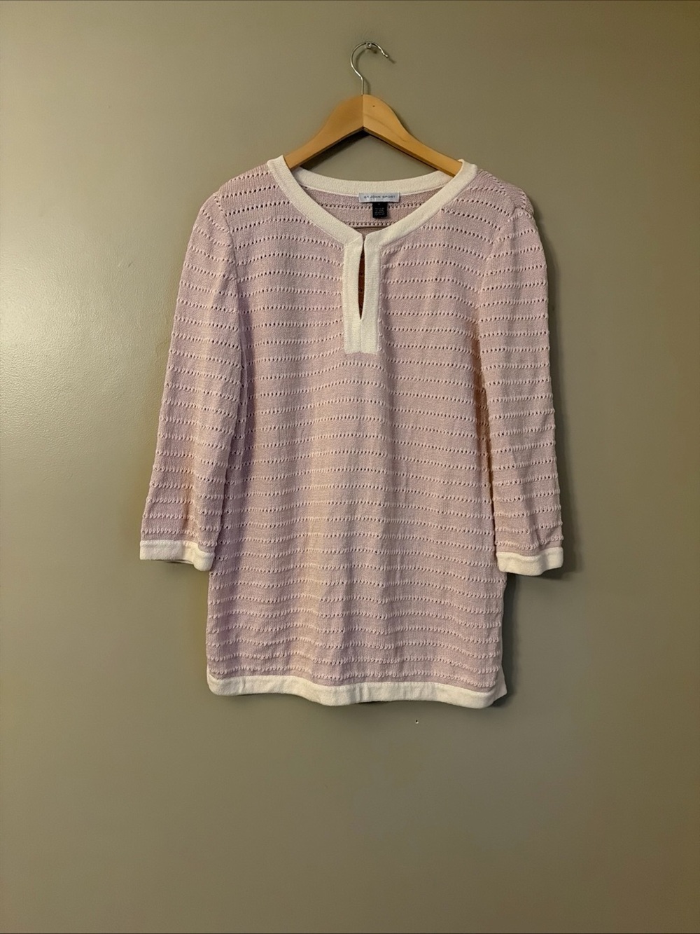 St. John Sport by Marie Gray Sweater Women's Medium Pink White 3/4 Sleeves Wool